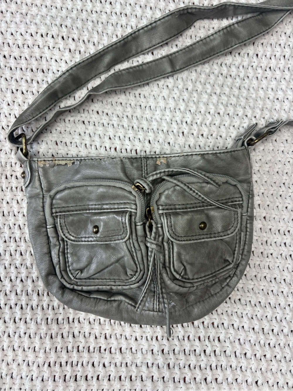 Mossimo Supply Co. Gray Faux-Leather Crossbody Bag with Front Pockets